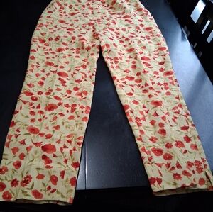 Bernard Zins For Saks Fifth Avenue 100% Linen Floral Print Pants